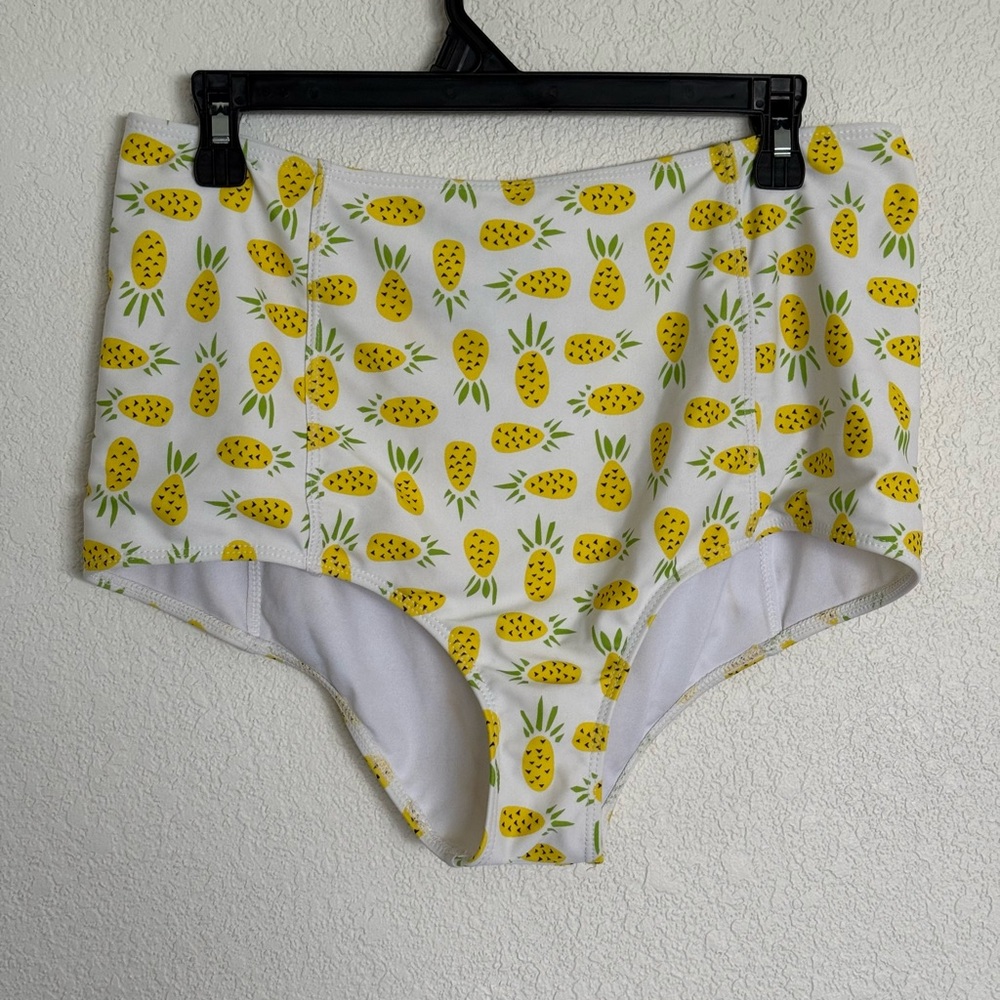 Kortni Jeane High-Waist Pineapple Print Bikini Bottoms - Yellow on White